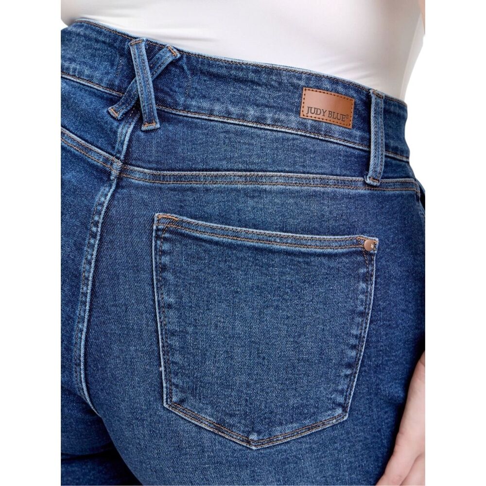 Judy Blue Double Button High Rise Denim Shorts Dark Wash Stretch Size XL NWT - Picture 9 of 11